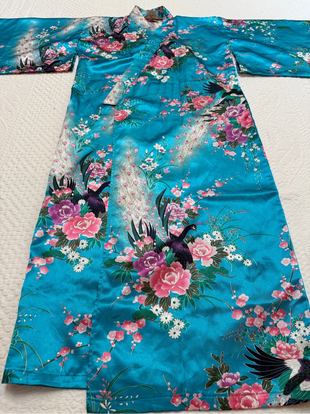 Japanese Kimono Women’s Robe Cherry Blossoms Blue Size 40 US Size M L
